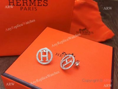 Copy Hermes S925 Sterling Silver H Diamond Earring
